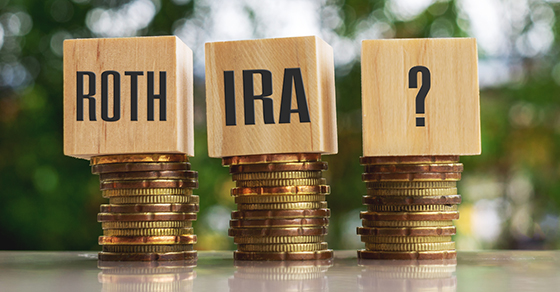 Stack of coins and the words ROTH IRA